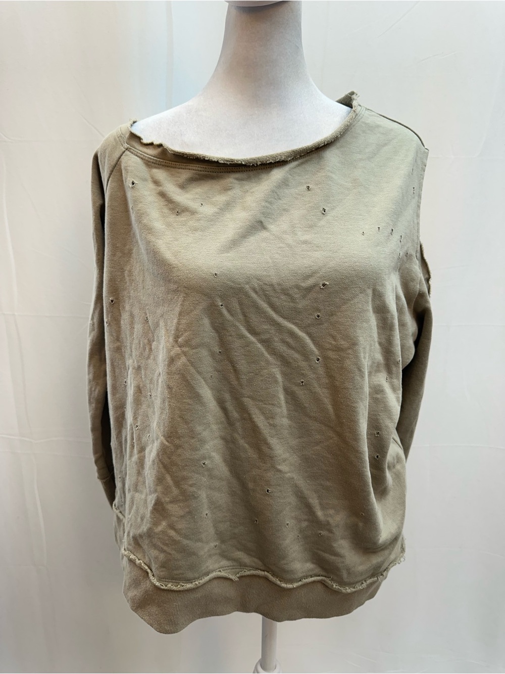Fate Army Green Distressed Pullover Sweatshirt M NWTS